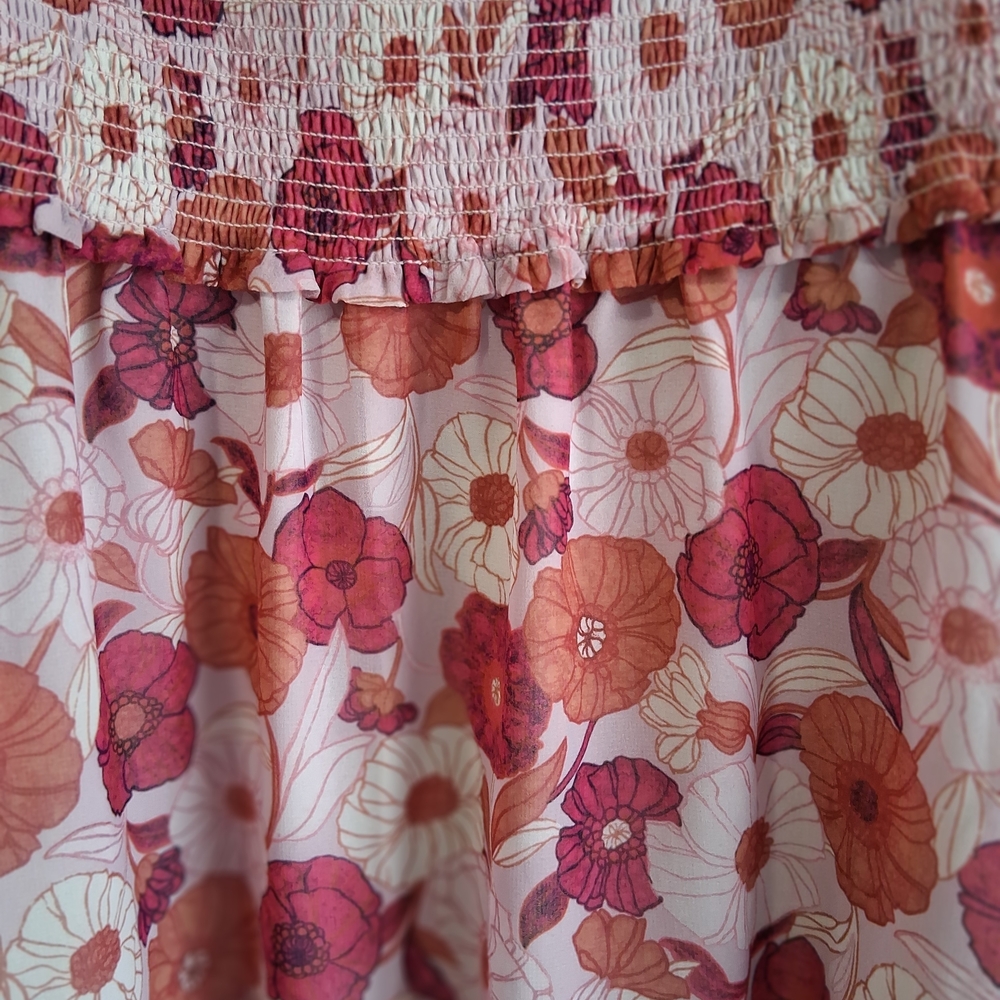 Wilfred Aritzia Artesia Smocked Pink Poppy Floral Boho Cottagecore Mini Dress M - Picture 10 of 16